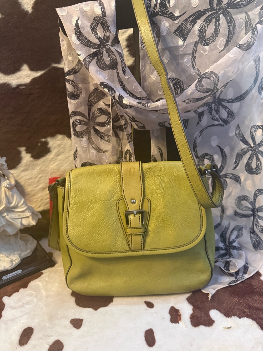 Etienne Aigner Lime Green Leather Crossbody Bag